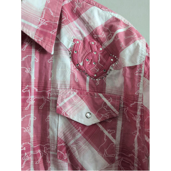 Vintage Cowgirl Legend Pink Plaid Snap Down Shirt women size XL Dainty Embroider - Picture 4 of 7